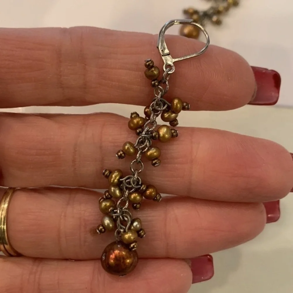 5 pair lot nice quality lever back genuine Pearl dangle rhinestone crystal